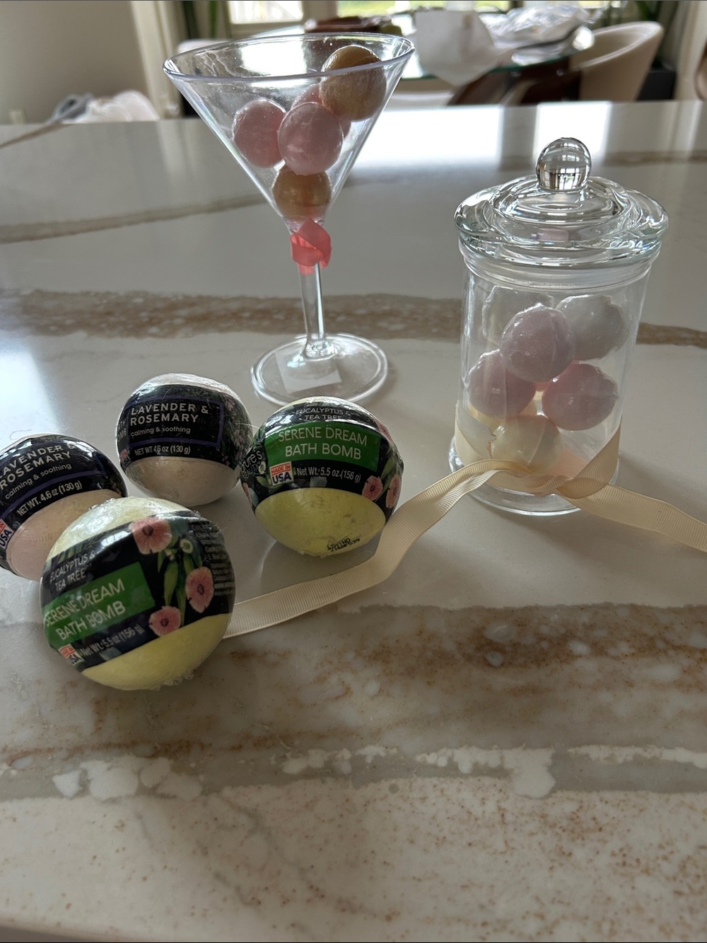 Variety of Bath Bombs with containers as shown